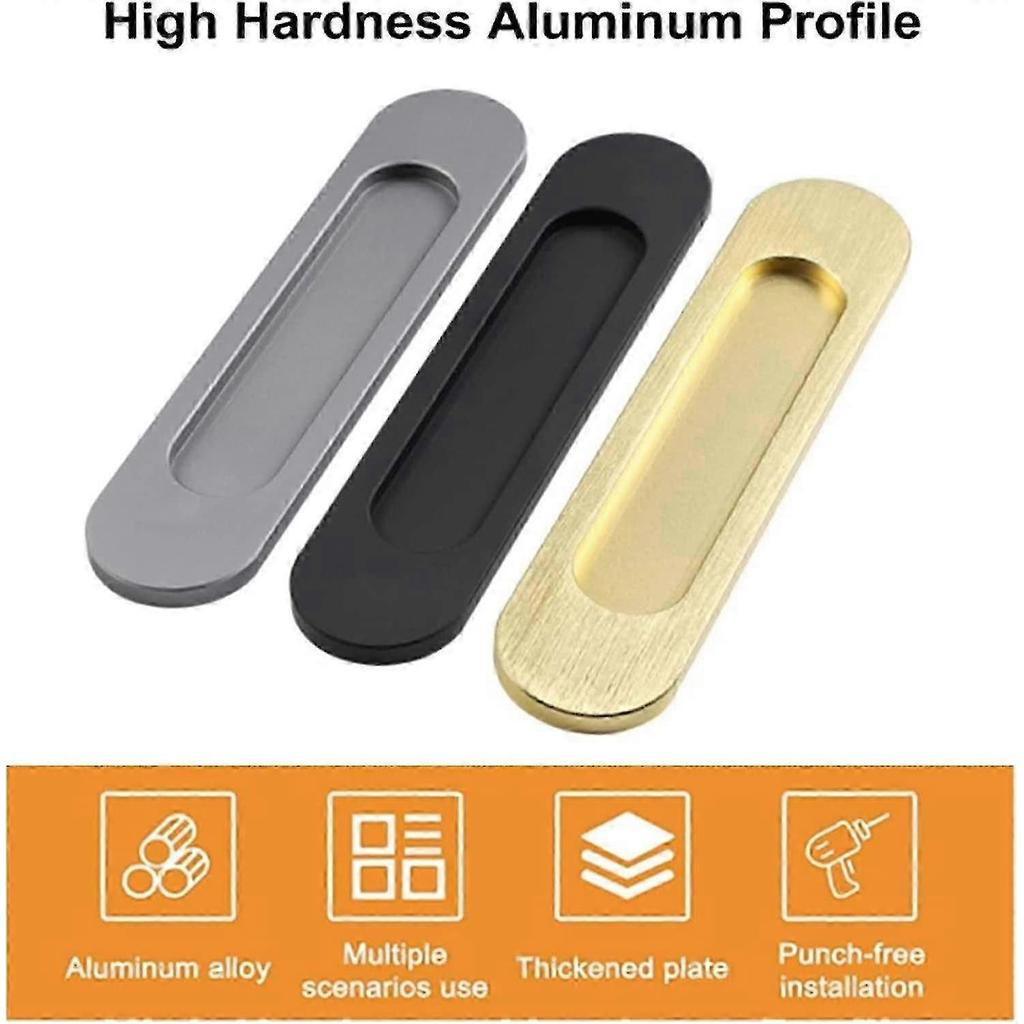 Self adhesive door handles for sliding barn doors, set of 2 matte black aluminum alloy oval handles no punching