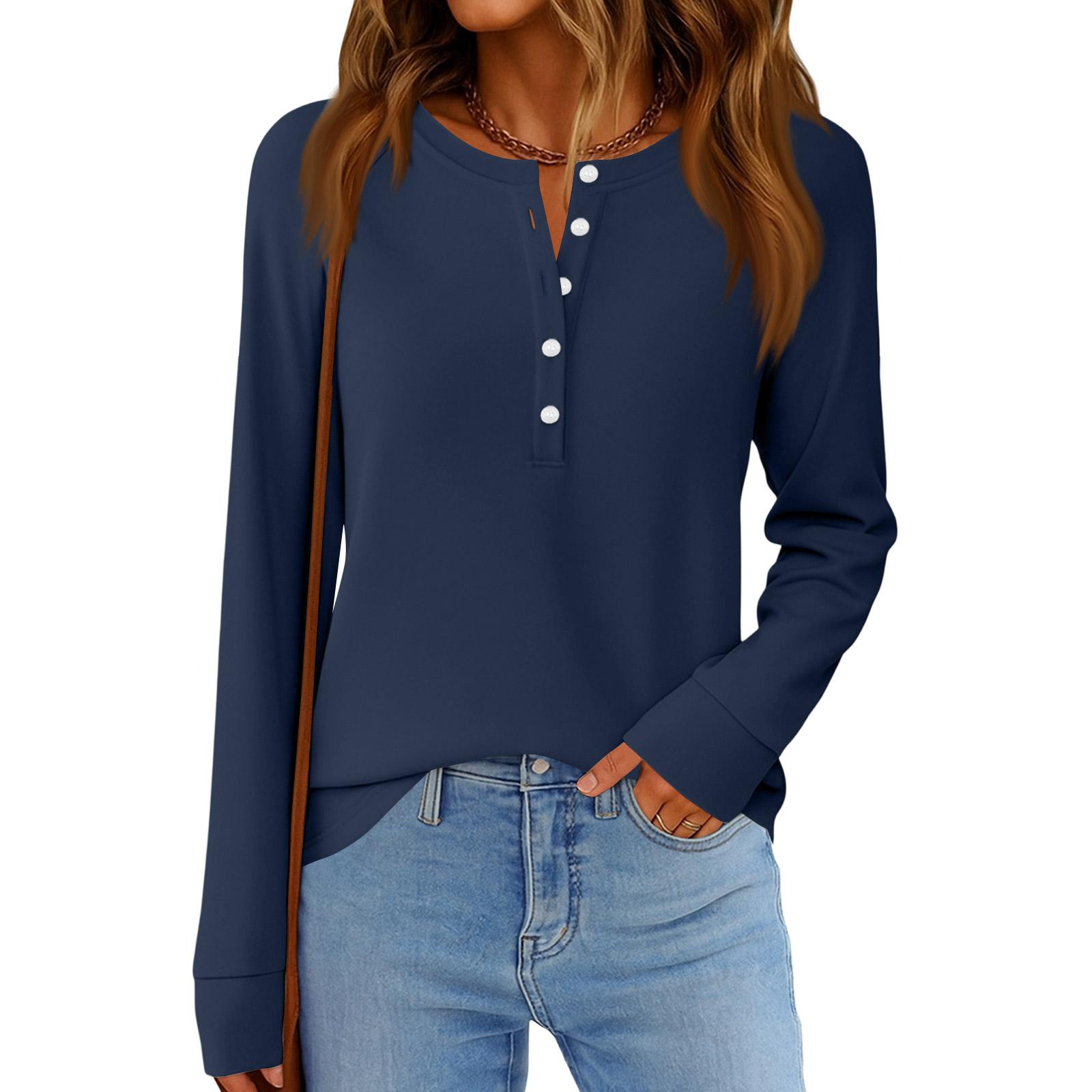 

Женская мода Свободный топ с длинным рукавом и круглым вырезом в повседневном стиле S тёмно-синий