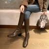 Cowhide~ Two versions of square head rear zipper thick heel elastic high boots women's thin short boots