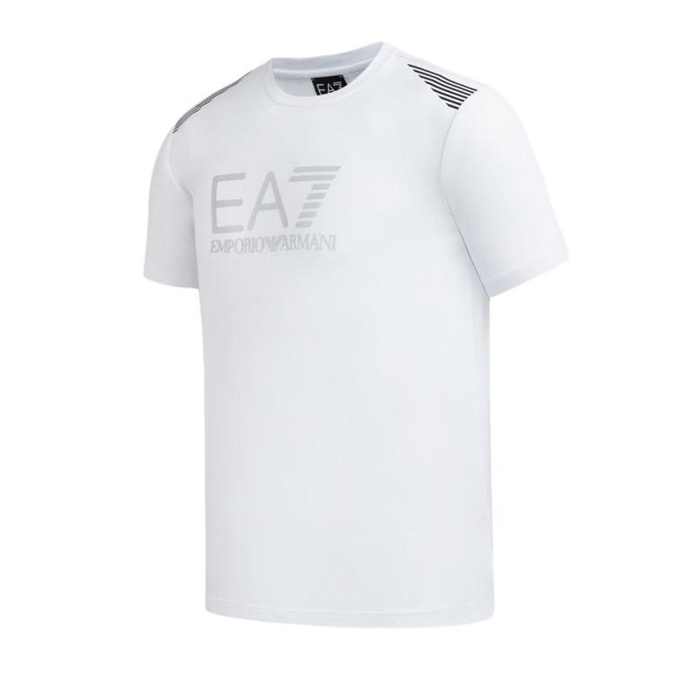 Emporio Armani EA7 SS24 T-shirt da uomo con stampa logo a lettere, girocollo, manica corta, top Bianco 3DPT29-PJULZ-1100