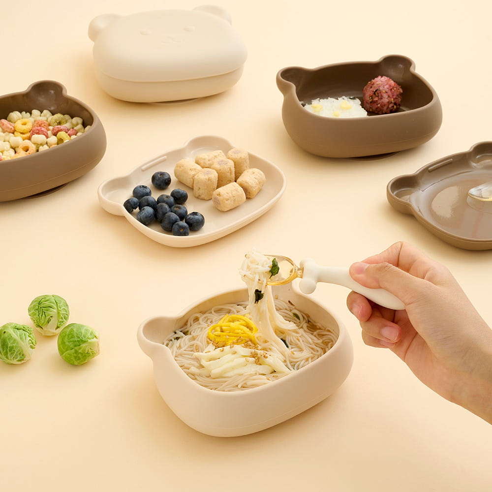 Atti Rabbit Baby Bear Silicone Suction Bowl Topping Based Weaning Container Toddler Feeding Dish