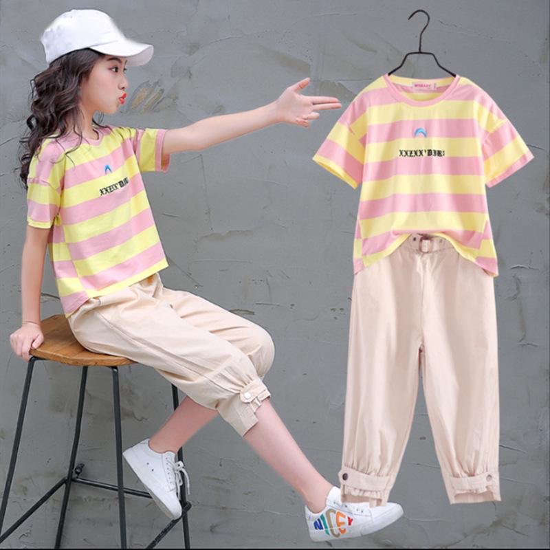 Girls' Trendy Sports Suit 2024: New Style Fashionable Two-Piece Set for Older Kids - Short-Sleeved Summer Wear