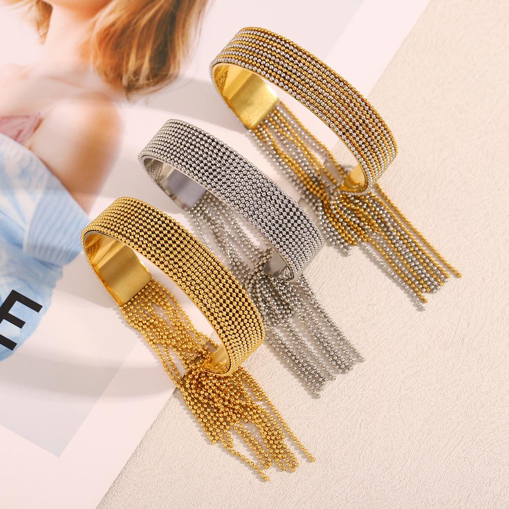 MamacitaSlay 316L Stainless Steel Chain Tassel Ring Bracelet Adjustable 18K PVD Plated Waterproof Jewelry For Women's Charm Gift