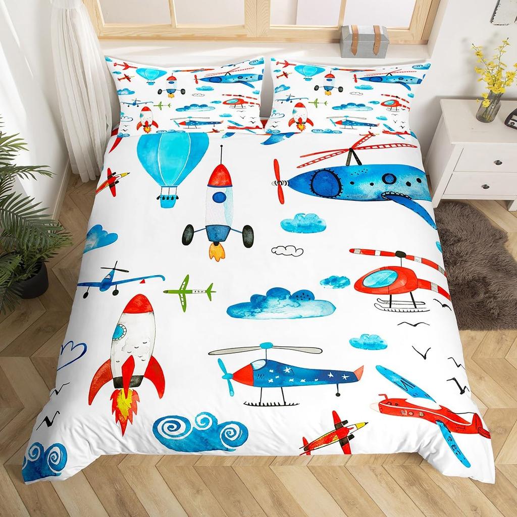 Planet Kids Poszwa na kołdrę Planety Rakiety Sterowce Kosmos Galaktyka Zestaw pościeli, Gwiazdki Kropki Poszwa na kołdrę z kreskówkowym nadrukiem