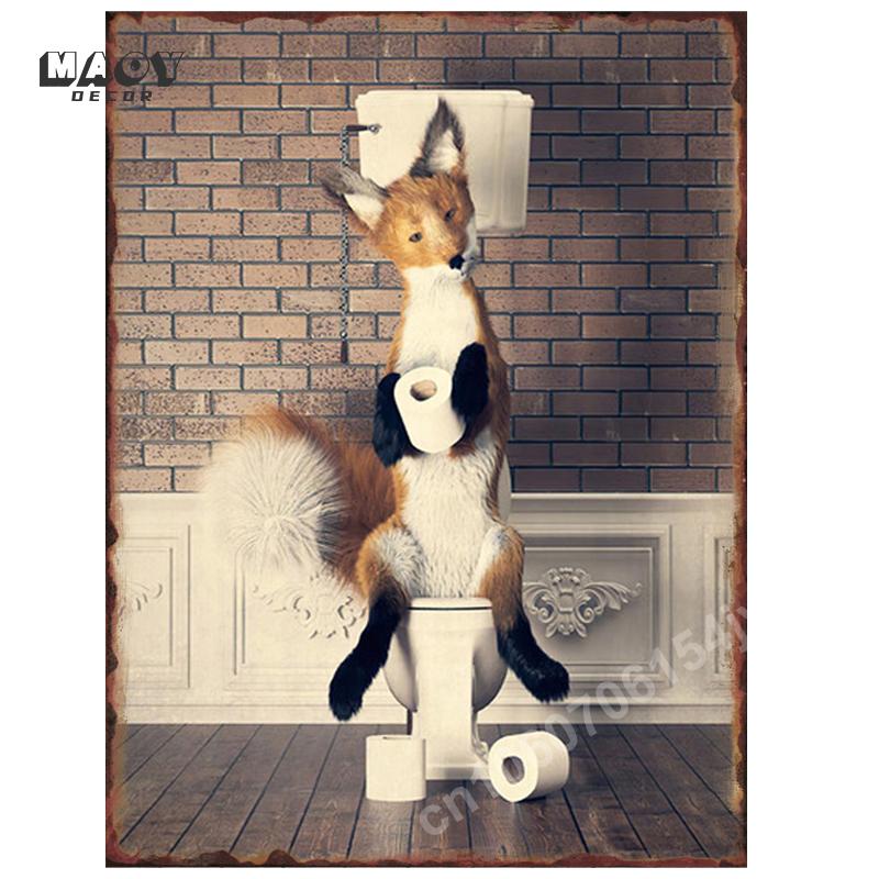 Toilet Animal Funny Metal Tin Signs Home Bathroom Wall Art Decoration Public Lavatory Plaques Restroom Plate Background Poster