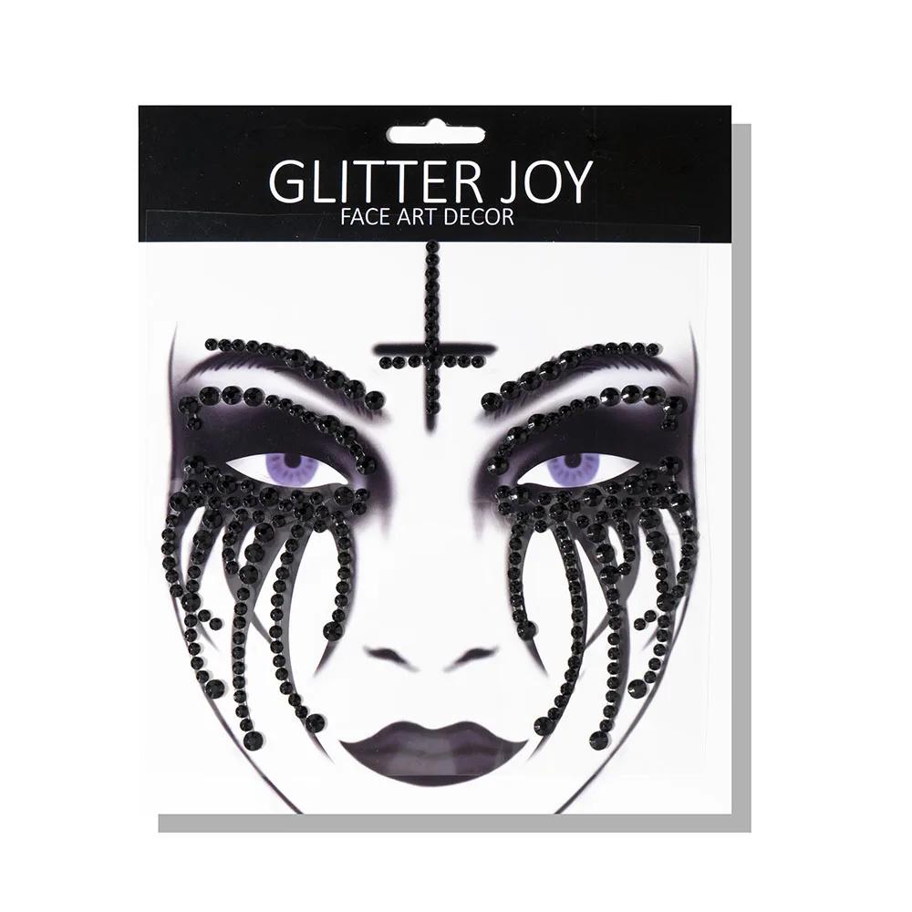 

Halloween Fake Tattoo Skull Bone Face Art Jewelry Rhinestone Sticker for Carnival Night Clubbing Makeup Body Art