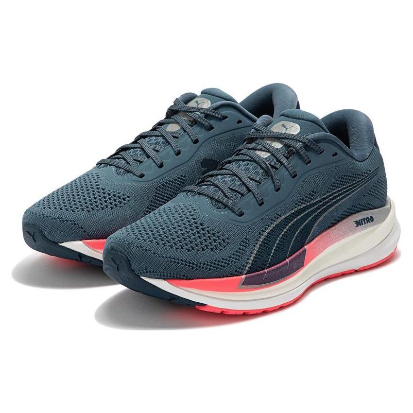 Puma Magnify Nitro Knit Durable Breathable Low-Top Running Shoes Women Sneakers Deep-Blue Red 376908-03