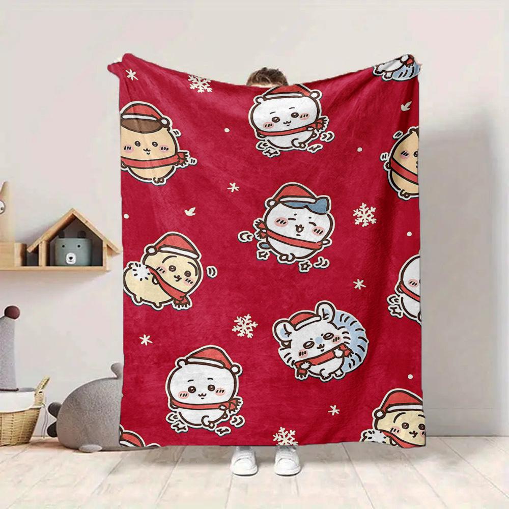 1pc Chiikawa Cozy Print Blanket Lightweight Warm Flannel Throw Blanket For Sofa, Bed, Living Room