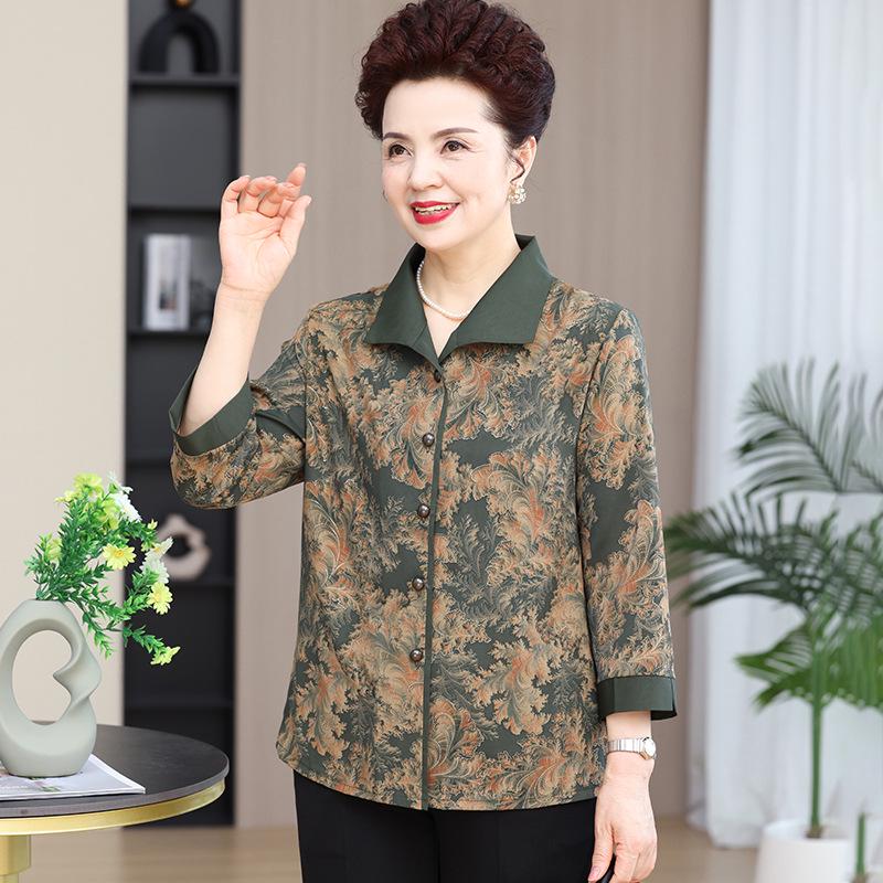 Grandma's Autumn 2025 Fashion: Long-Sleeve Shirt & Three-Quarter Sleeve Set for Middle-Aged and Elderly Women. 