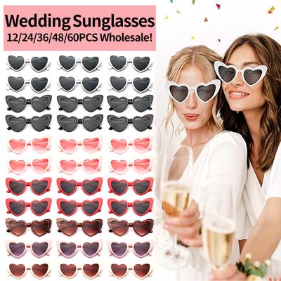 Lunettes de soleil en forme de cœur Cadeau Mariage Mariée Demoiselle d'honneur Fête de célibataire Articles de fête Équipe nuptiale Lunettes Vente en gros 12/24/36/48/60 PIÈCES