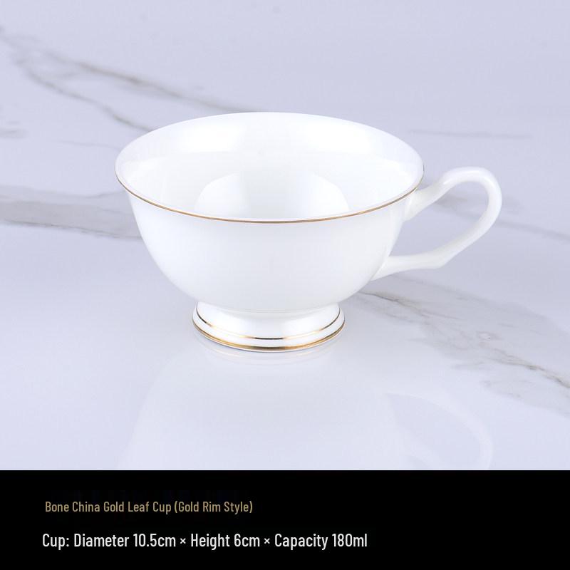 Luxurious Bone China Gold Rim Coffee Cup & Saucer Set - Pure White Ceramic English Style for Hotels and European Coffee Service