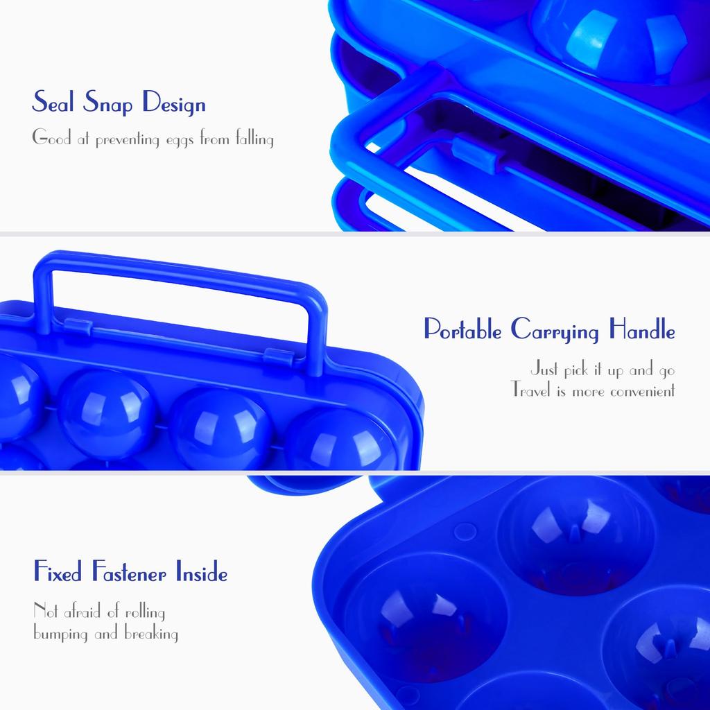 JANKOW Set of 2 24-Grid Portable Egg Holders with Handles, Egg Carriers, Egg Containers for Travel, Outdoor Hiking, and Picnics (Green and Blue)