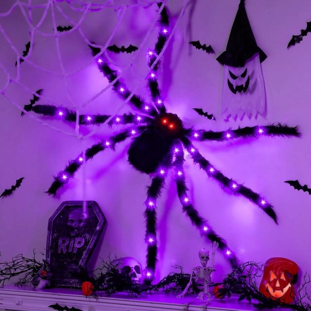 Purple Halloween Spider Decoration LED Lights Giant Spider Prop Indoor Outdoor Decor