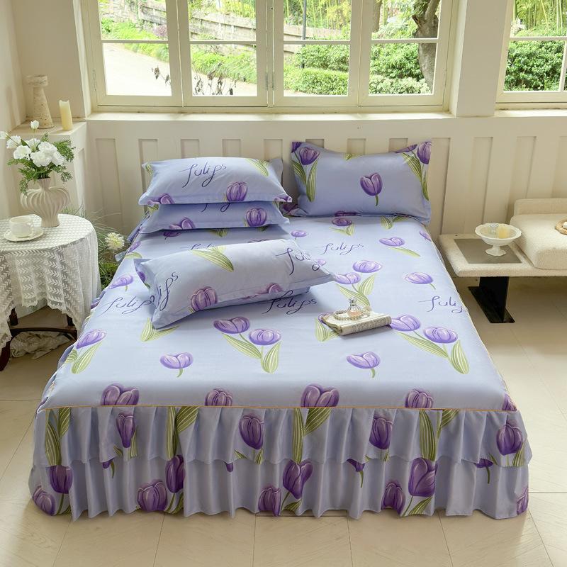 Comfortable, Relaxing, Breathable, Skin-friendly Three-piece Set: One Bed Skirt + Two Pillowcases (without Pillow Core)