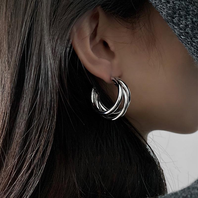 Chunky Earrings C-Type Triple Circle Hoops Earrings for Women Gold Color Alloy Three Circles Hoop Earrings Fashion Zircon Gift