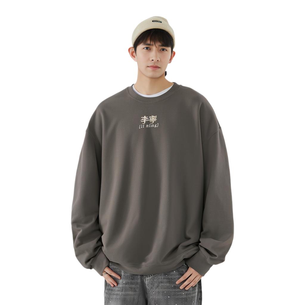Li Ning Sports Lifestyle Series Warm Crew Neck Pullover Long Sleeve Sweatshirt Unisex Sweatshirt Road-Grey AWDU925-6