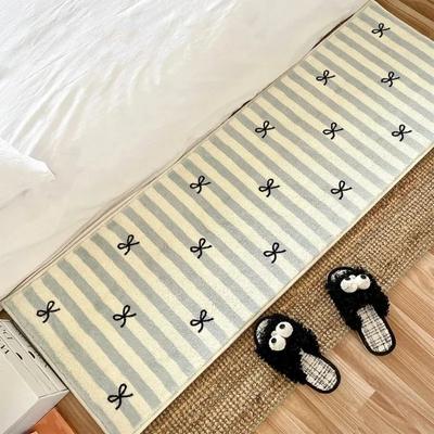 Bedroom Bedside Floor Mat Soft Fluffy Carpet Blue Stripes Long Carpets Bow Cute Home Decoration Rug Alfombra Del Dormitorio
