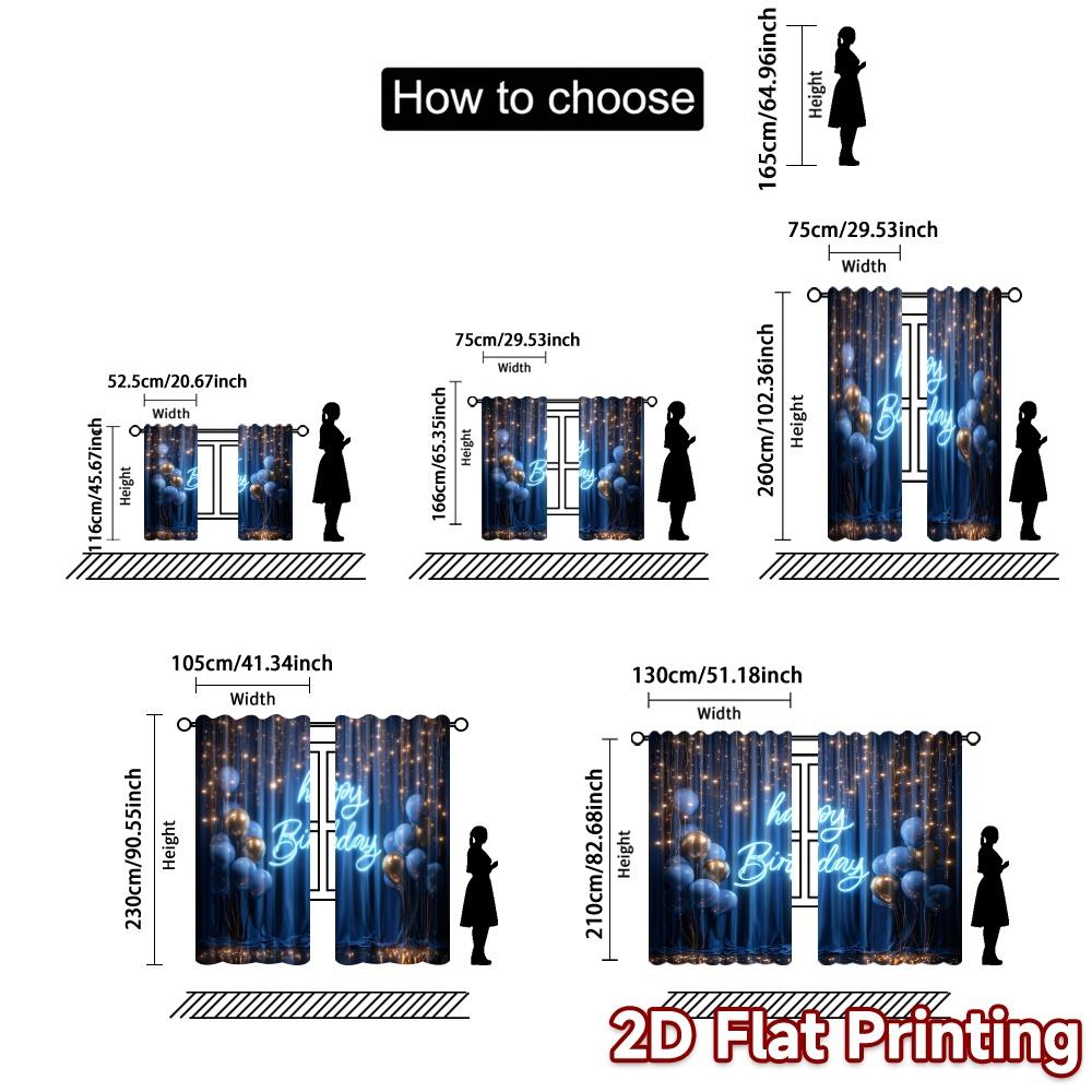 2pcs   2D FLAT PRINTING Curtains (Without Rod) Birthday Bliss Chic Chic Curtain Versatile Fabric Curtains Decorations Use for