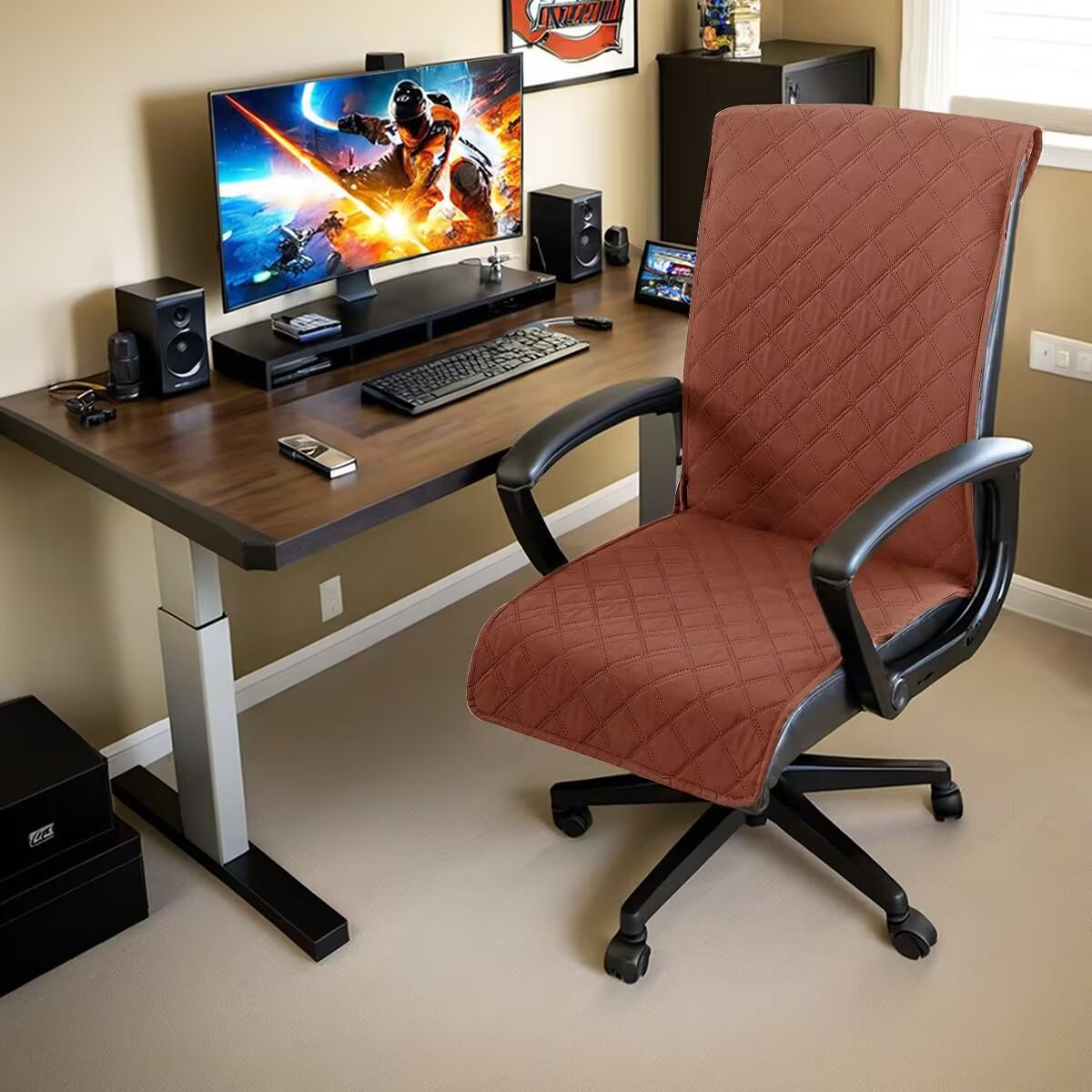 

Reversible Office Chair Cover Dining Chair Cover Soft Desk Computer Anti-Slip Buckle for Armchair or Armless Chair Slipcover(no chair) коричневый