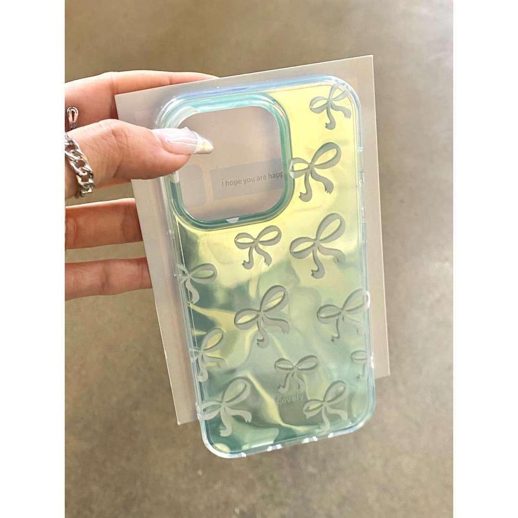 Husă Moale Verde Mentă cu Fundă pentru iPhone 12/13/14/15 Pro Max