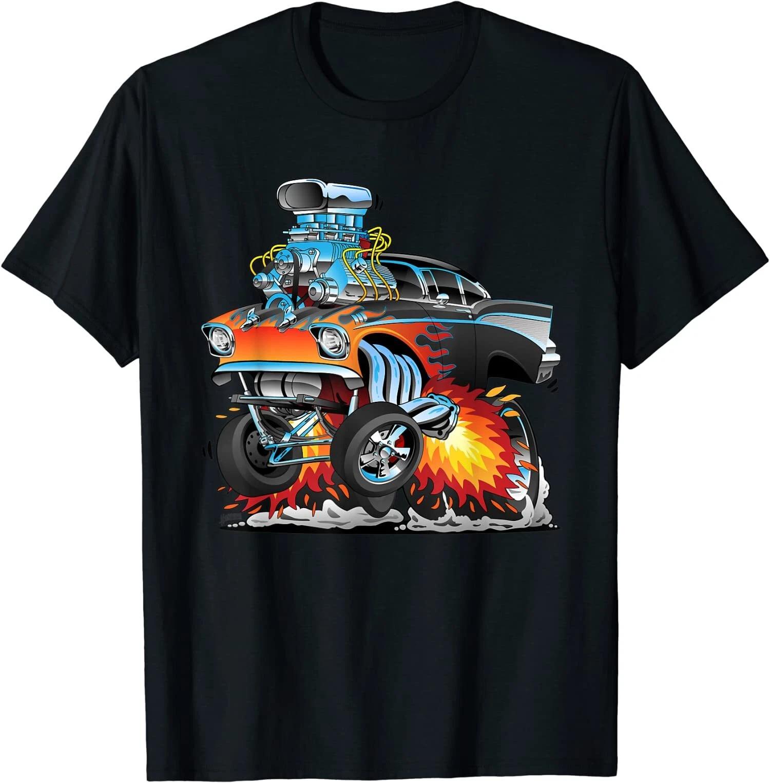 Funny Classic Hot Rod Car, Fifties Drag Racing Muscle Car T-Shirt L