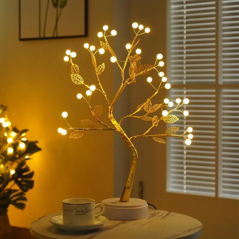 36/108LEDs Tabletop Tree Lamp, LED Atmosphere Night Lights, USB or AA Battery Lighting, for Camping Bedroom Holiday Party Decor