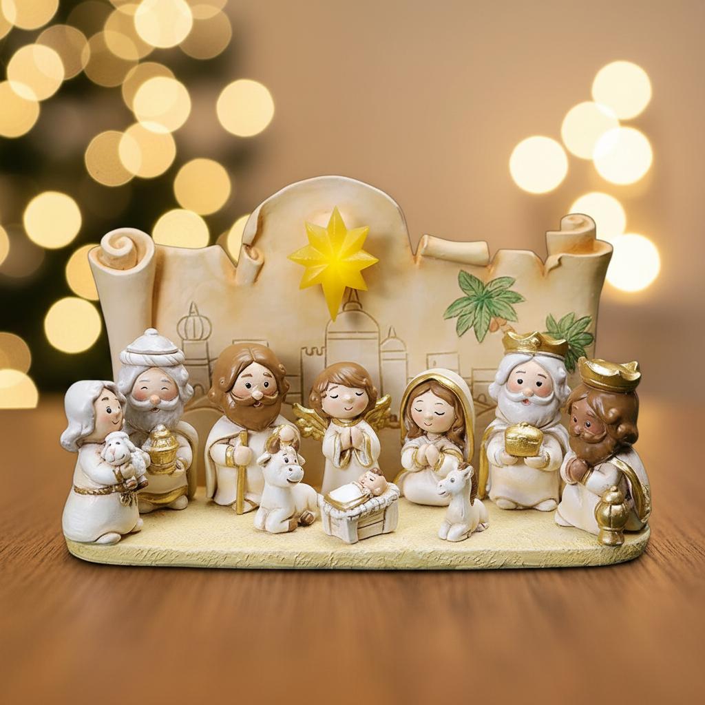Christmas Manger Scene Figurine Set Cartoon Nativity Characters Decorative Ornament For Holiday Home Decoration And Gift Giving