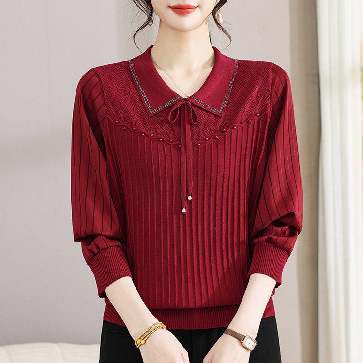 Elegant Retro-Style Women's Knit Top with Lapel Design - Fashionable and Casual for Spring and Autumn
