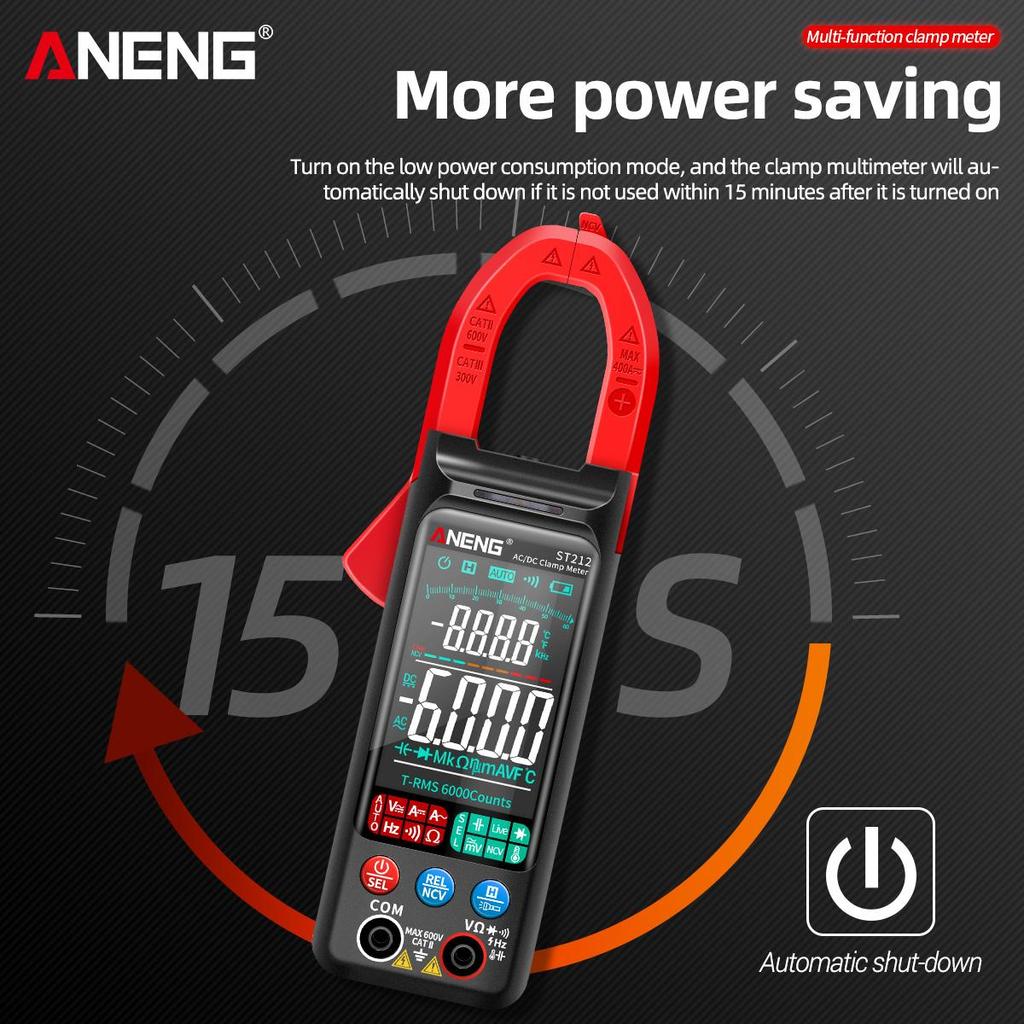Aneng ST212 DC/AC Strøm Digital Clamp Meter 6000 Counts 400A Amp Multimeter Stor fargeskjerm Spenningstester Bil Hz NCV Ohm