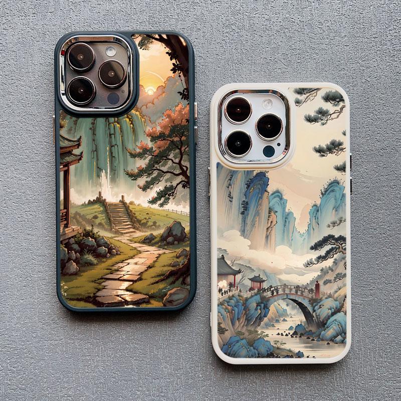 Chinese Style Landscape Painting Phone Case For Iphone 13 12 Pro Max 15 14 Pro Max Plus 11 XR XS X 15 14 7 8 Plus Silicone Cover