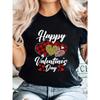 European Size Women'S Valentine'S Day T-Shirt -Happy Valentine'S Day Hearts &Leopard Plaid Print Crew Neck Tee - with Red Hearts - Everyday Casual Top