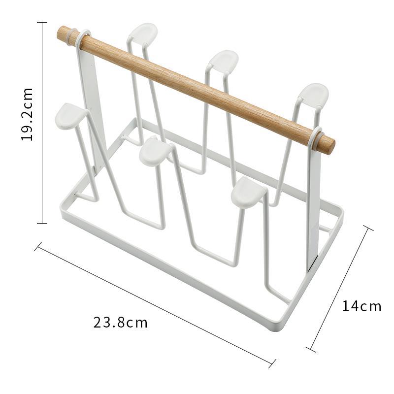 Portable Iron Cup Holder Household Coffee Cup Drain Rack Wooden Handrail Glass Holder Kitchen Living Room Cup Storage Shelf