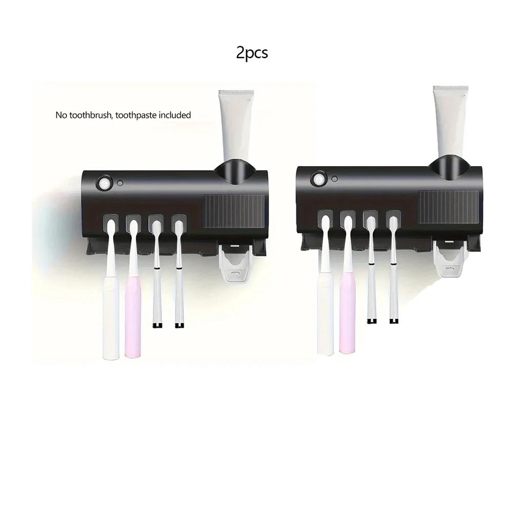 1pc/2pcs  Smart UV Toothbrush Sanitizer with Automatic Toothpaste Dispenser, Wall-Mounted UV Toothbrush Sterilizer