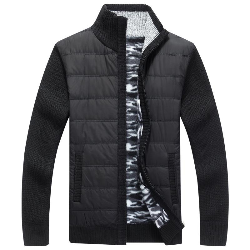 Winter Men's Warm Knitted Jacket with Plush and Thick Standing Collar Men's Loose Size Padded Cardigan