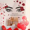 Romantic Red Rose Delicate Eyebrows and Eyes Bedroom, Living Room Entrance Hall Background Decorative Wall Stickers