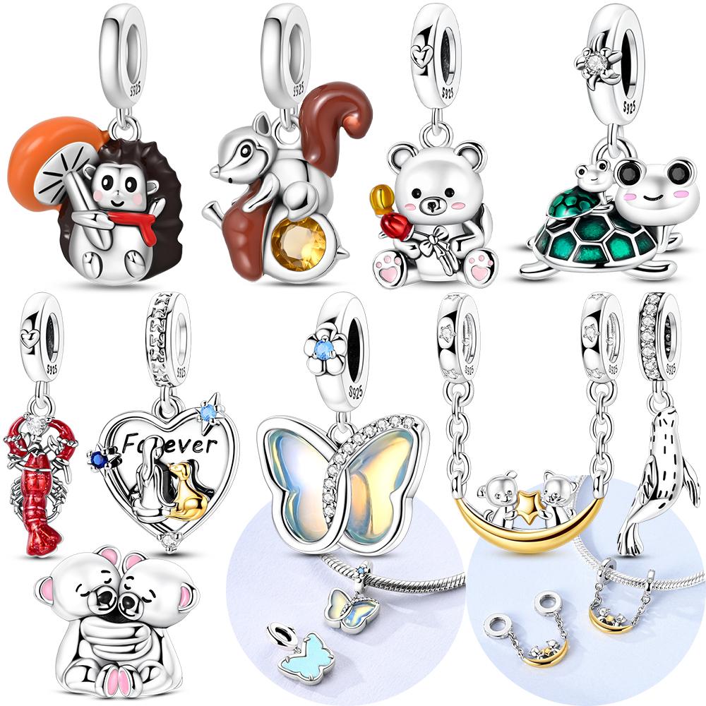 Dreamy Original Copper Autumn-Day Squirrel Pendant Hedgehog Butterfly Cat Beads Fit Women Bracelet Fine Gift Jewelry Women