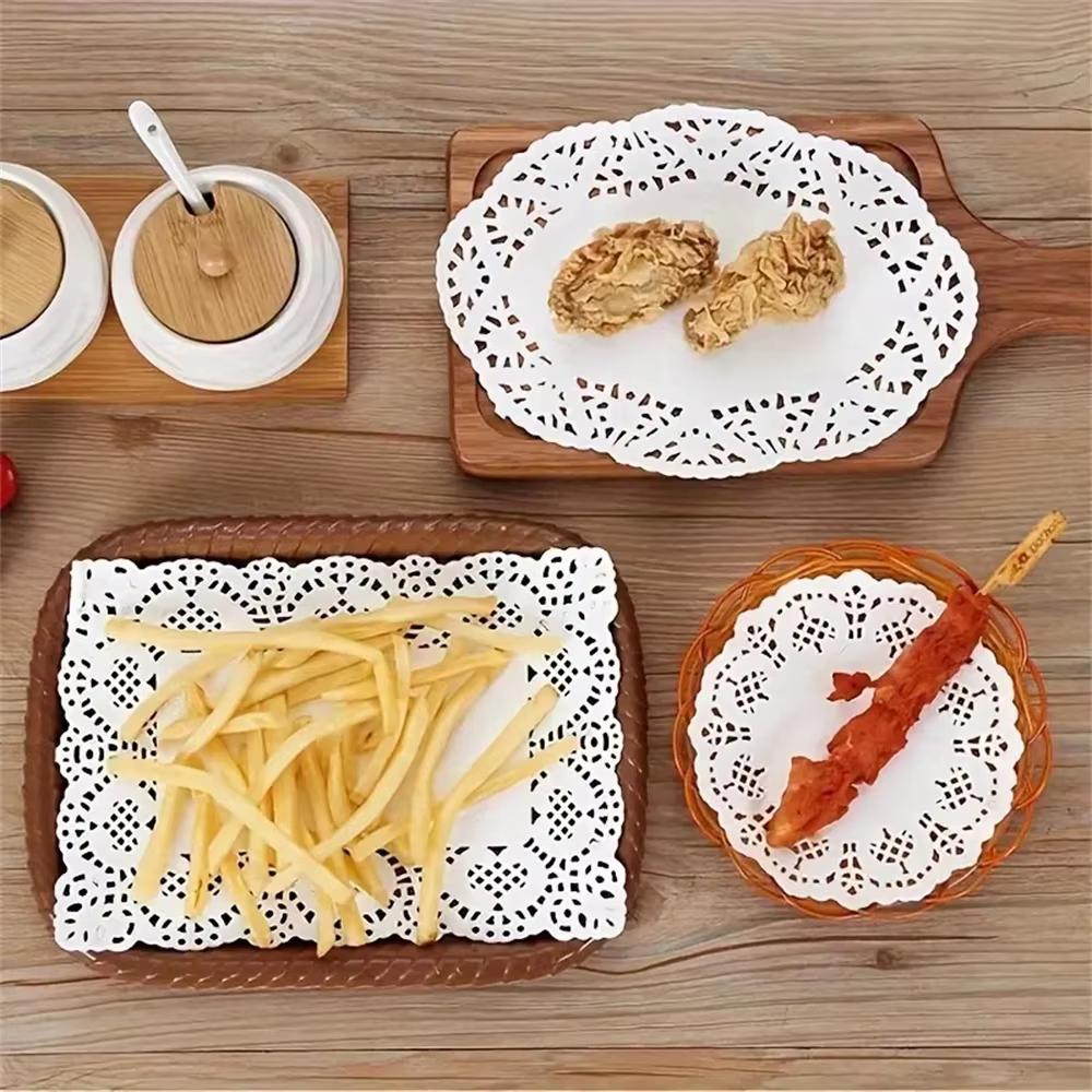 50PCS White Round Lace Mat Cupcake Paper For Fried Food Dessert Cookies Cake Party Wedding Table Decor Pad Kitchen Supplies