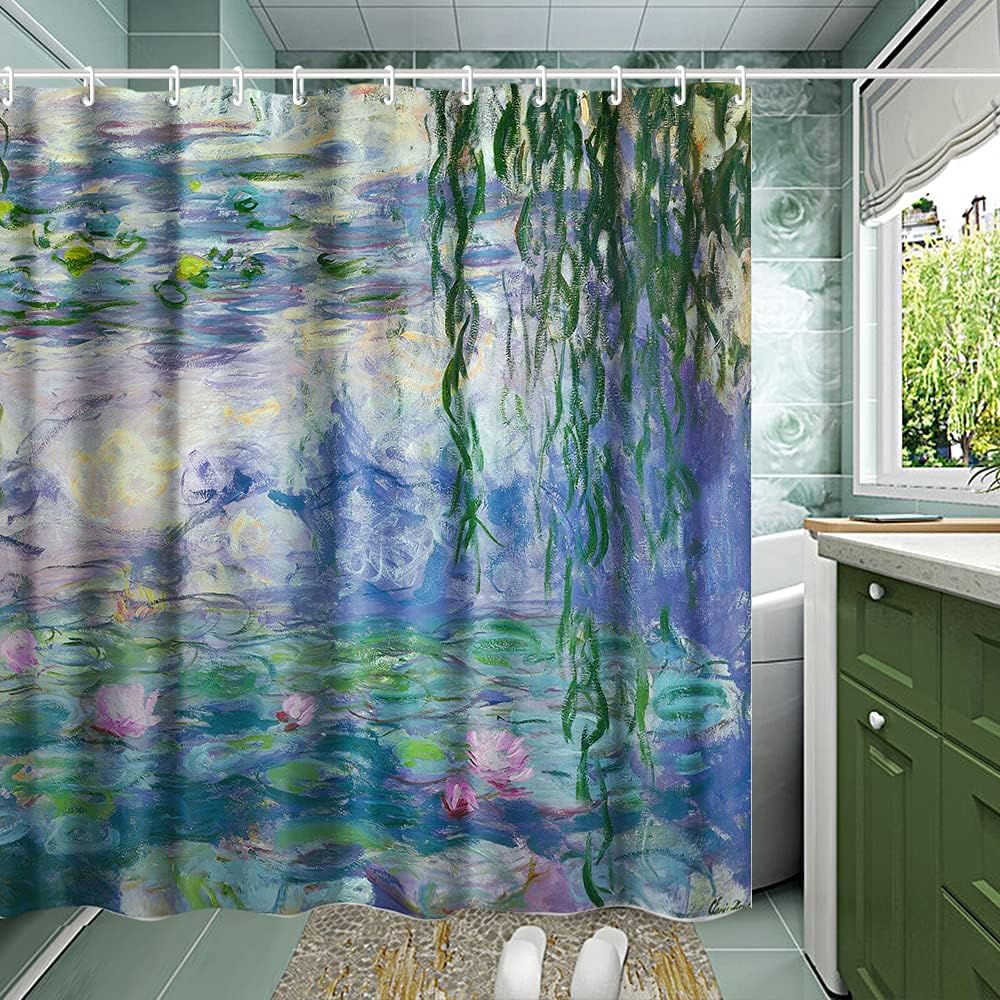 Van Gogh Irises Shower Curtain Set with Hooks, Art Painting Bathroom Decor, Waterproof Fabric