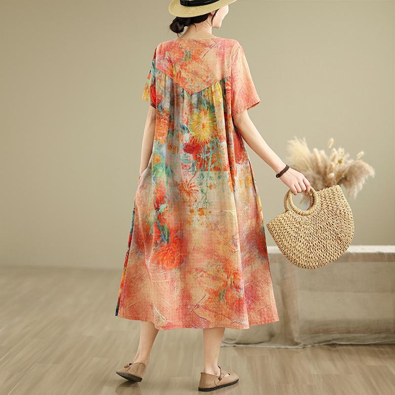 Dimanaf 2025 Women Plus Size Spring Summer Dress Casual Floral Dress Basic Vintage Loose Long Dress Maxi 9326