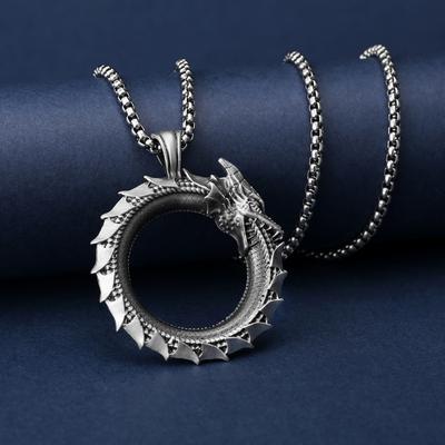 Ouroboros Pendant Necklace Men's Metal Dragon Pendant Hip Hop Necklace Personalized Punk Jewelry