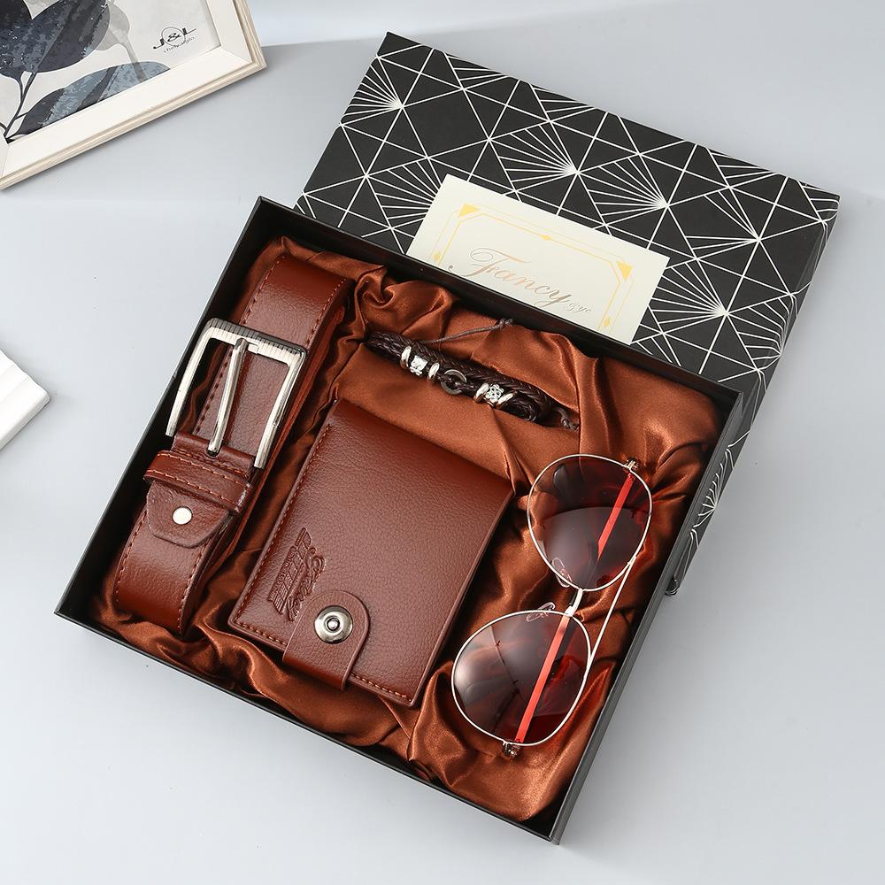 Set de Regalo para Hombre, Cartera + Reloj + Caja para Cinturón, Regalo de San Valentín Día del Padre para Novio Amigo