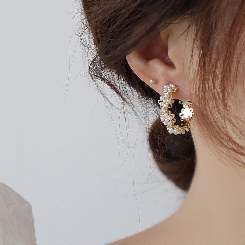 Orecchini a Bottone Fiore di Cristallo Stile Coreano per Donna Dolce Fiore Perla Sintetica Zircone Strass Orecchino Gioielli da Festa Regali