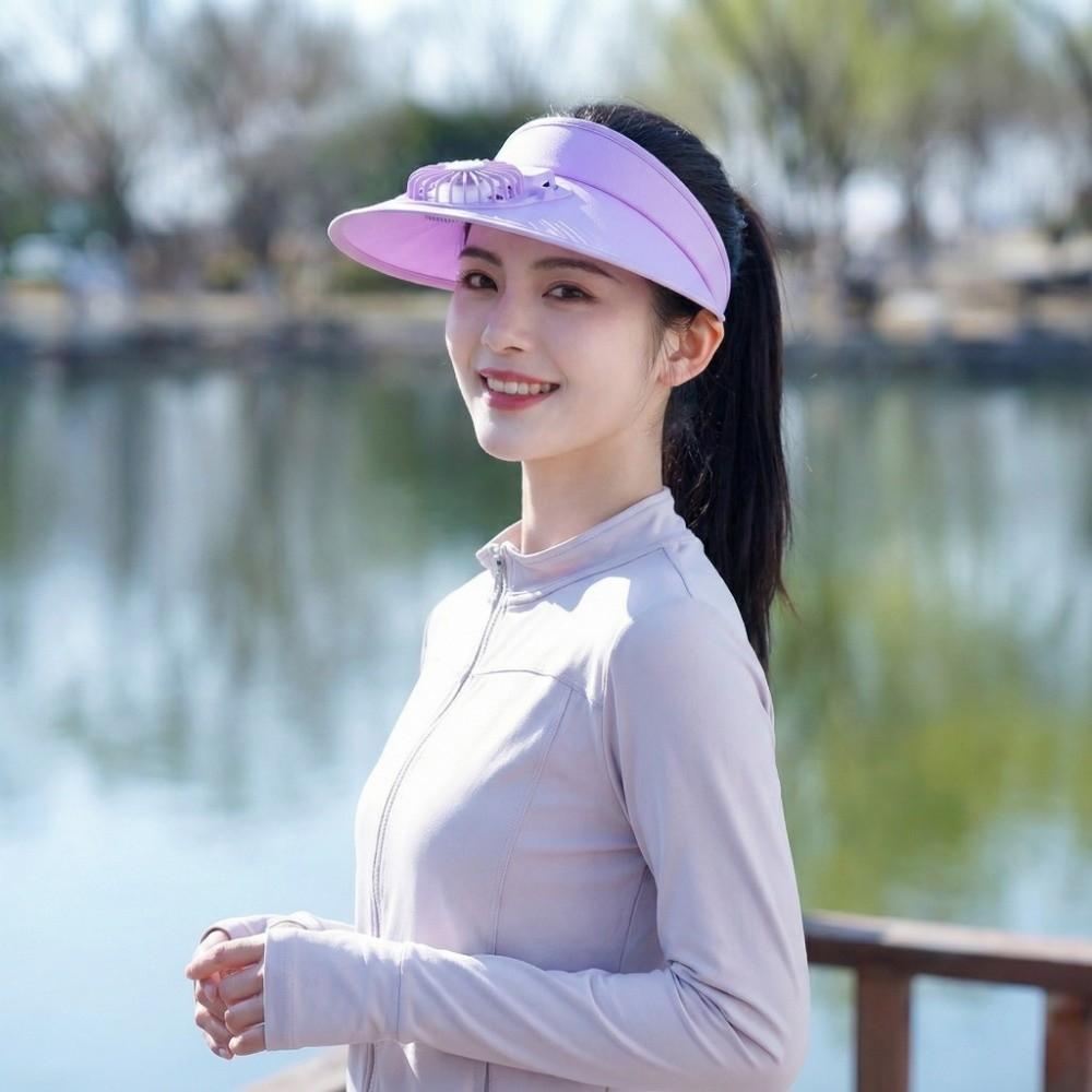 Atmungsaktiver Kühlventilator Hut USB Wiederaufladbar Damen Sonnenhut Leerer Oberteil Sonnenschutzmütze Angeln Camping