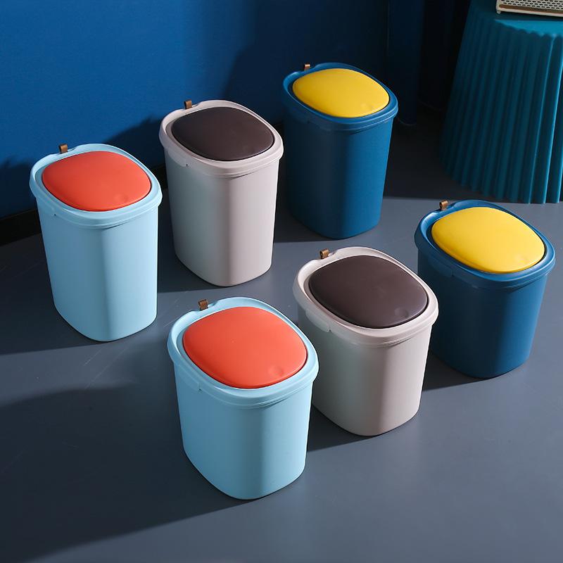 Press-on Trash Cans Household Bullet Lid Kitchen Bathroom Paper Basket With Lid Living Room Creative Toilet Trash Tube