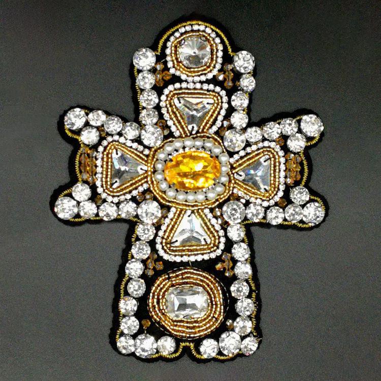 Velká křížová nášivka s kamínky - Punkový styl DIY oděvní doplněk