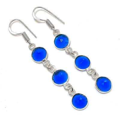 Prírodný London Blue Topaz Drahokam Náušnica zo 925 Sterlingového Striebra 2,36" B6A09