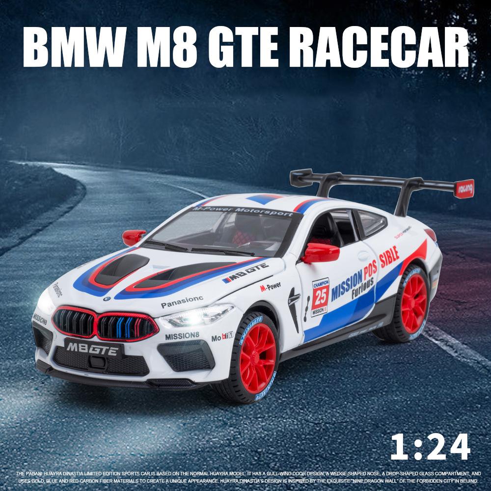 1/24 Scale M8 GTE Racing Diecast automudeli mänguasi, tagasitõmmatav mänguasi koos heli ja valgusega lastele Väikelapse poistele Tüdrukutele Kingikogu