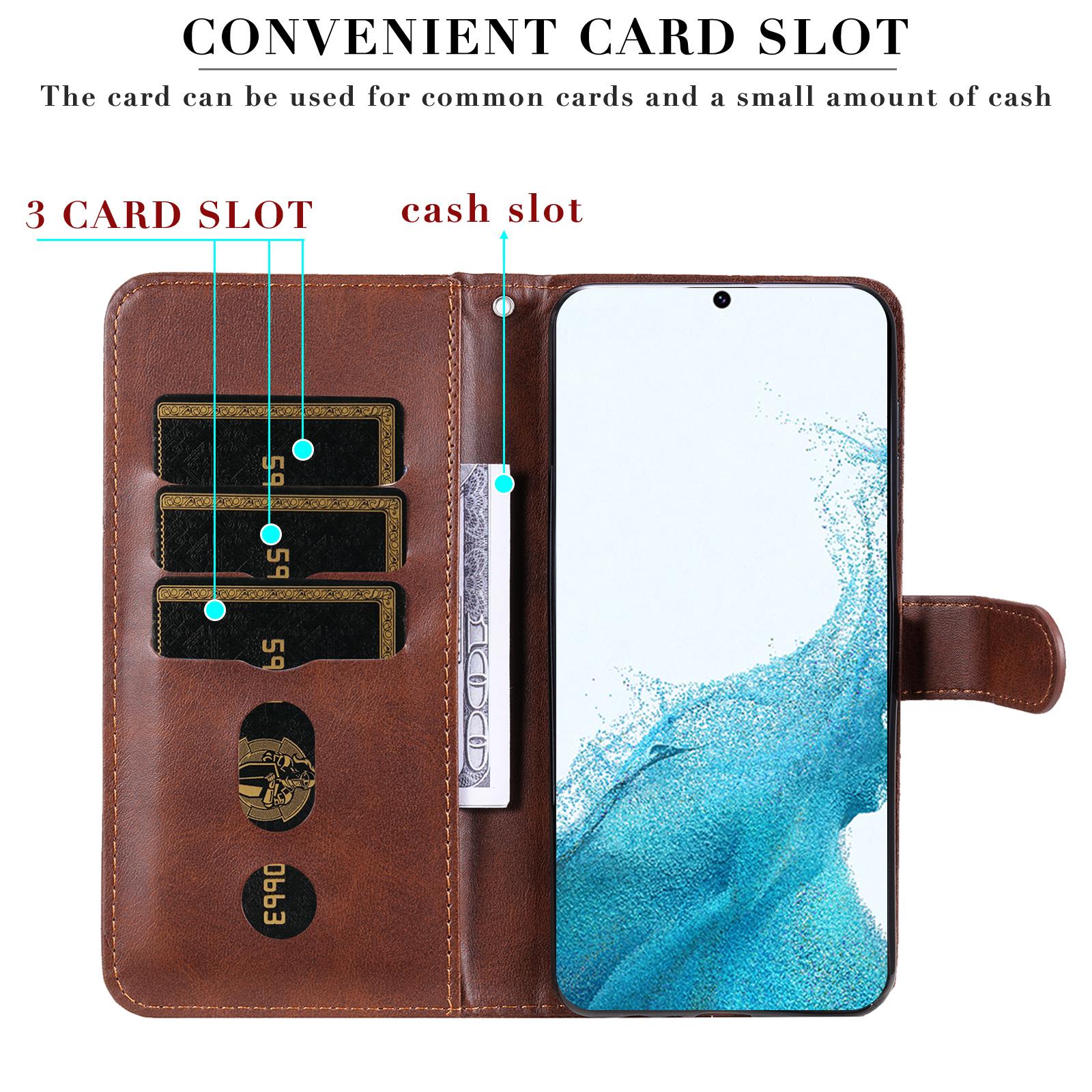 

For Samsung Galaxy A54 5G PU Leather Cases with Zipper Pocket Wallet Phone Cover Stand Brown