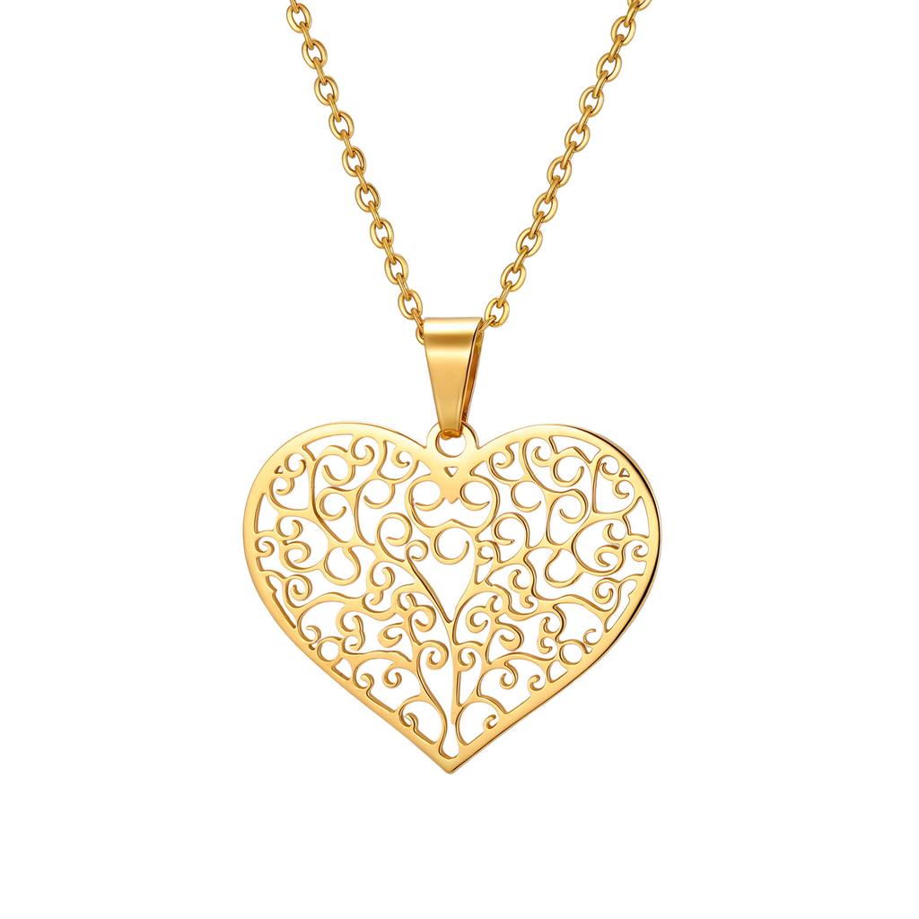 Ladies Personalized Stainless Steel Hollow Heart Tree Of Life Pendant Necklace Pn-2266