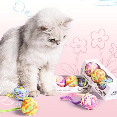 Interactive Cat Toy Ball Kitten Toys Interactive Cat Ball 3 Pieces Colorful Soft Teeth Cleaning Supplies With Bells Pet Supplies